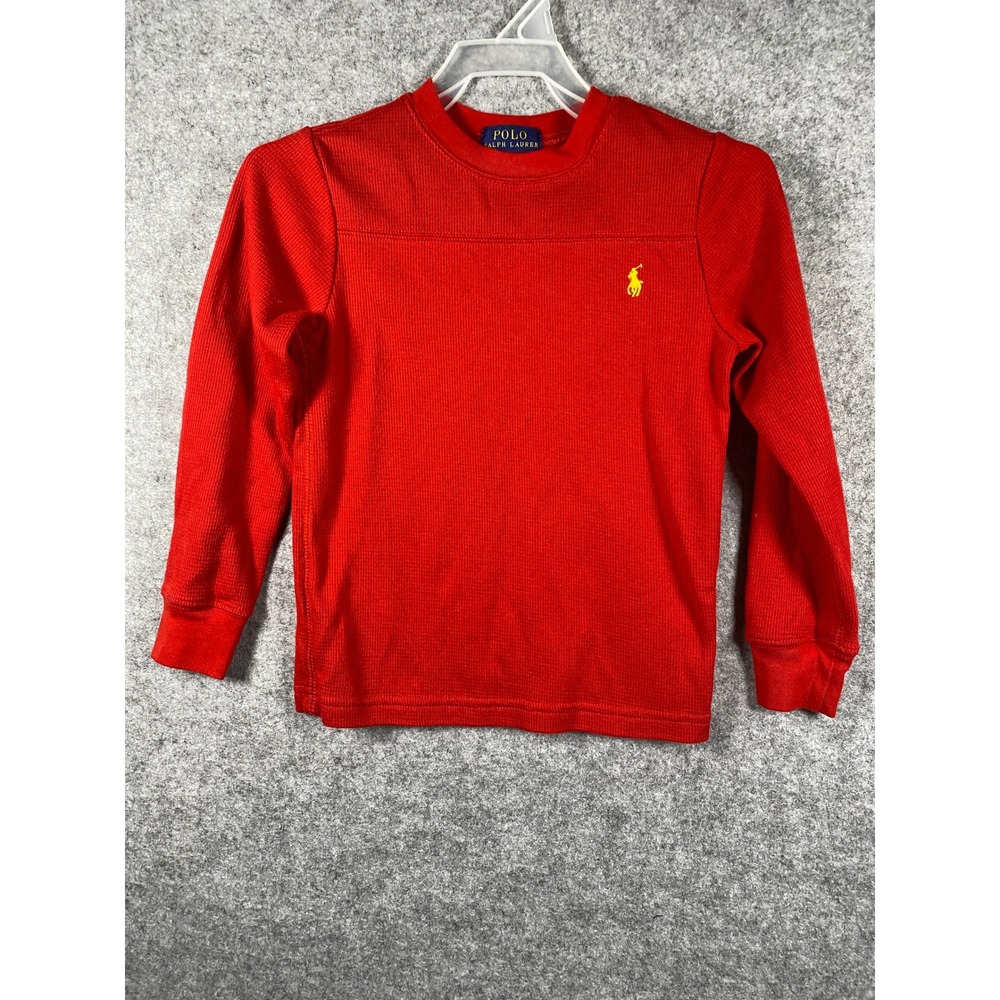 Polo Ralph Lauren Boys Red Thermal Long Sleeve Shirt Yellow Pony Size 5